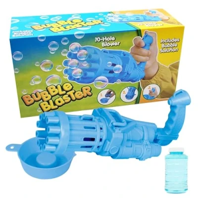 Image of Bubble Blaster Toy Gun for Kids 10 Hole Blowing Machine with Solution and Dipping Tray