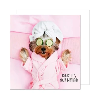 Image of Edition Seidel premium square Birthday Card with envelope. Happy Billet Saying for Wife Girlfriend Relax Dog (GQ294 SW024)