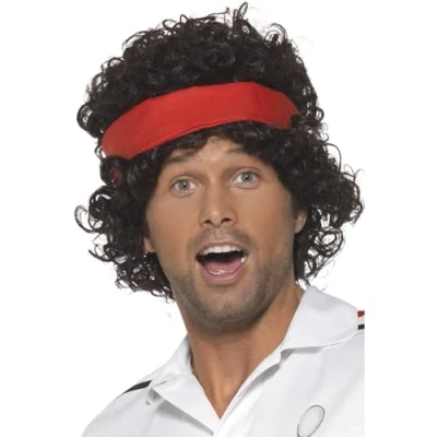 Image of Smiffys 80s Tennis Ace Wig, Brown with Headband, Icons &amp; Idols Fancy Dress, Adult Dress Up Wigs