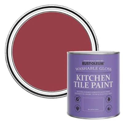 Image of Rust Oleum Red Water Resistant Kitchen Tile Paint in Gloss Finish Soho 750ml