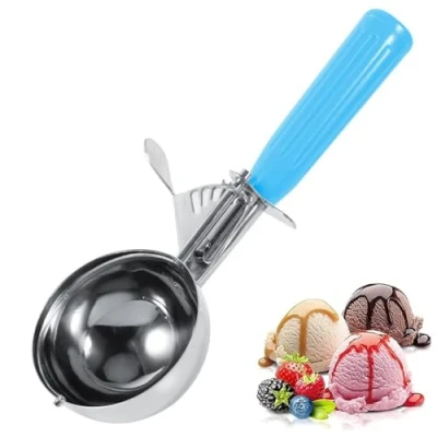Image of Nikou Ice Cream Scoop 5.7cm Stainless Steel Cookie for Cream, Fruit with Plastic Handle Practical Spoon Kitchen Tool (Blue)