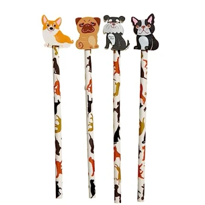 Image of Puckator Dog Pencil with Eraser Topper Pencils Rubbers Erasers Stationary Set for School &amp; Office Cute Back to Gifts