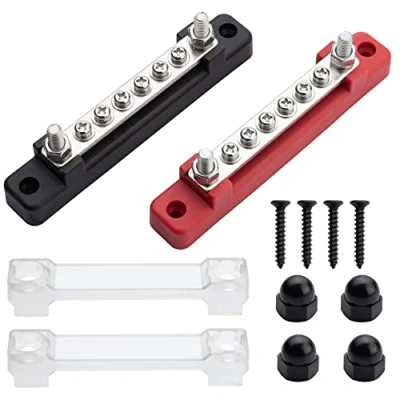 Image of ZEALfix 12V 48V Bus Bar Power 6 Terminal Blocks 150A M6*2 M4*6 Screws Terminals Distribution Block for Car, RV, Yacht, Ship (Red&amp;Black)