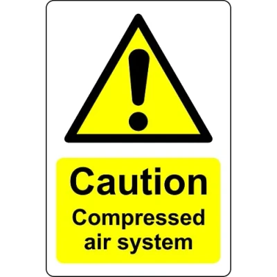 Image of Caution compressed air system safety sign Self adhesive sticker (150mm x 100mm)