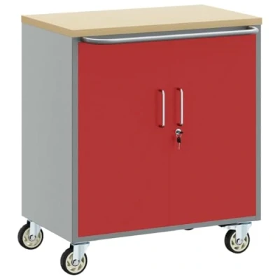 Image of vidaXL Industrial Rolling Cabinet Steel &amp; Wood Mobile Tool Storage for Garage Workshop Matte Finish 45x75x85 cm Red or Grey