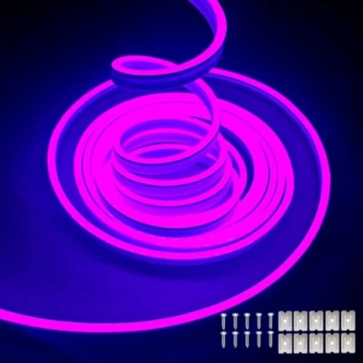 Image of balabaxer Purple Neon LED Strip Lights，16.4 ft/5m 12V DC 600 SMD2835 LEDs Waterproof Rope Light for Indoor Outdoor Home Decoration （ No Power Adapter）