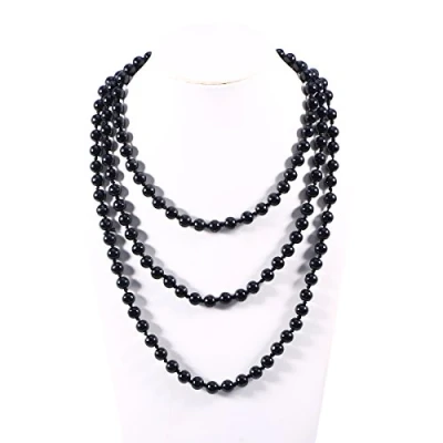 Image of LUOEM Pearl Bead Necklaces 60&quot; Fashion Faux Pearls Long Necklace (Black)