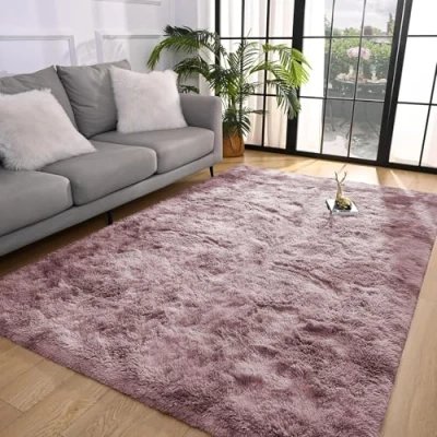 Image of BedLooms Rugs Living Room Large 160x230 cm Tie Dye Pink Lilac Area for Bedroom Non Slip Modern Super Soft Plush Carpets Fluffy Shaggy Rug Lounge, Dining Shedding Bedside