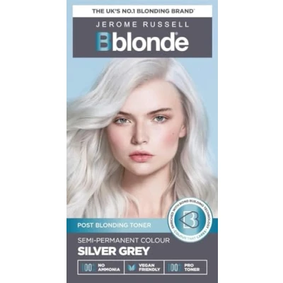 Image of Jerome Russell Bblonde Silver Grey Post Blonding Toner Semi Permanent Hair Dye Kit for Pre Lightened &amp; Blonde with Brazil Nut Oil, No Ammonia Vegan