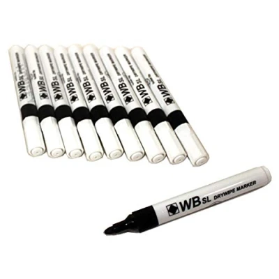 Image of 2x Black WB SL Whiteboard Flipchart Drywipe Marker Pens Pen Bullet Tip Kids School Office