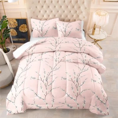 Image of Coverless Duvet Pink Blue Tree Quilted Bedspreads Microfiber Comforter All Seasons Throw Lightweight Washable Bed Breathable Comforter+2 Pillowcases(50x75cm) 260x230cm