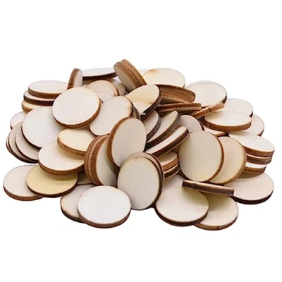 Image of HugeDE 200 Pcs Unfinished Wood Slices Round Pieces Craft Discs Small Wooden Circles Circle Cutouts Rounds Diameter 2.5 cm