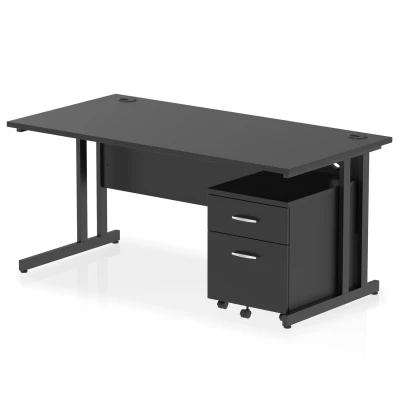 Image of Impulse 1600x800 Desk Black/Black Cantilever Leg 2 Drawer Mobile Ped