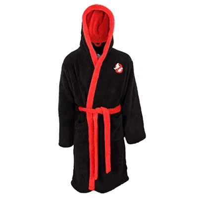 Image of Ghostbusters Mens Dressing gown Supersoft Fleece Adults Robe Black/Red L XL