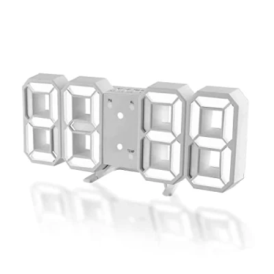 Image of DSLIHA 3D Digital Alarm Clock for Bedrooms, LED Desk USB Electrify Wall Office Home Living Room (White)