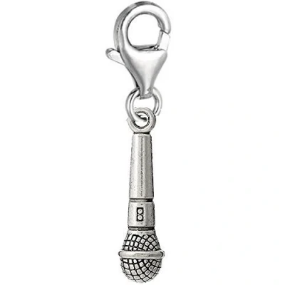 Image of JewelleryJoy Silver tone Microphone Lobster Clip On Charm Music Charms Pendants in organza gift bag (Silver)