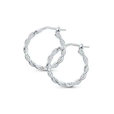 Image of Amberta Italian 925 Sterling Silver Hoop Earrings for Women Twisted Hoops Rope Round Women: Spiral Twist 20 mm