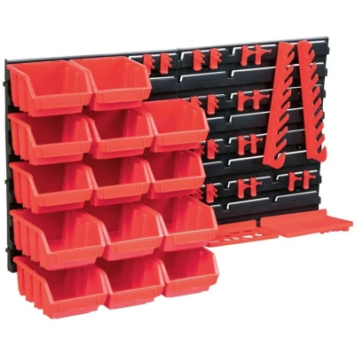 Image of vidaXL 39 Piece Storage Bin Kit with Wall Panels Red and Black