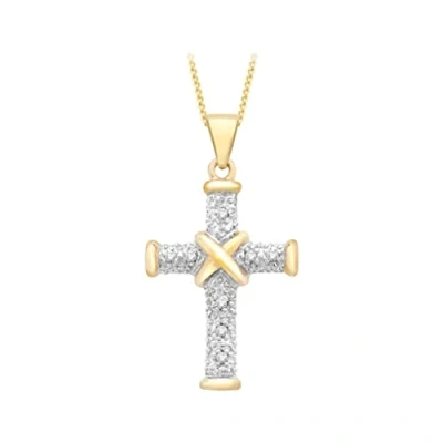 Image of Carissima Gold Women&#039;s 9ct Yellow Diamond Cross Pendant on Curb Chain Necklace of 46cm/18&quot;