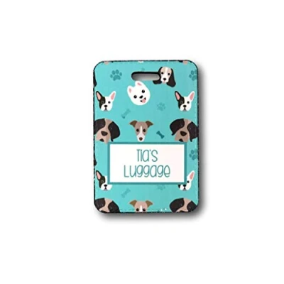 Image of Dog Luggage tag Personalised PU Travel Gift Idea Custom World Accessory for Traveller Vacation Lover