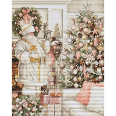 Image of Luca S Cross Stitch Kit White Santa with Christmas Tree, BU5019