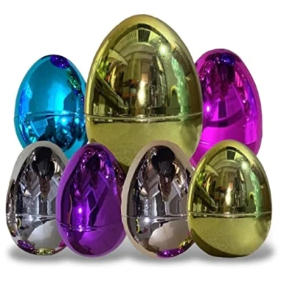 Image of Orbitron 7Pcs Giant Golden &amp; Small Shiny Filler Easter Egg Fillable Hunt Decoration
