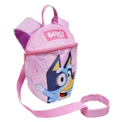 Image of Bluey Kids Girls Backpack with Reins &amp; Harness Toddler Bag Ages 1 4 Years Pink