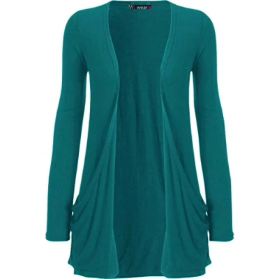 Image of WearAll Ladies Long Sleeve Pocket Cardigan Womens Top Teal 20/22