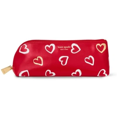 Image of kate spade new york Pen and Pencil Case with Office Supplies, Zip Pouch Includes 2 Pencils, Sharpener, Eraser, Ruler, Brushstroke Hearts