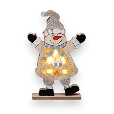 Image of SHATCHI Snowman LED Wooden Christmas Santa Reindeer Xmas Home Indoor Table Decorations Ornaments Centrepiece, 27cm
