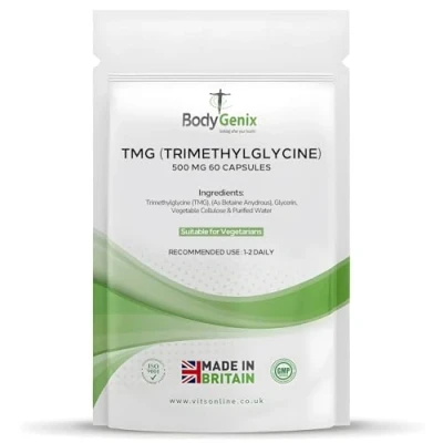 Image of Bodygenix TMG (Trimethylglycine) Capsules 500mg Antioxidant Digestion Liver Cardiovascular Health Support Vegan Friendly Natural Supplement 60 2 Month Supply