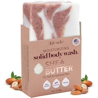 Image of Kitsch Shea Butter Solid Body Wash Bar Made in US Hydrating &amp; Moisturizing Soap All Natural for Women Men Zero Waste Paraben Free 4 oz