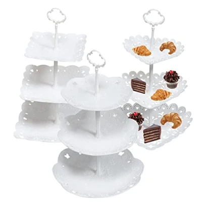 Image of Quanerba (3 Pack 3 Tiers Cake Display Stand, Display, Reusable Fruit Dessert Candy Buffet Tea Cookies Door For Baptism Baby Birth Blue Communion Wedding Graduation
