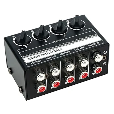 Image of 4 Channel Stereo Audio Mixer Support RCA Input and Output Mini Passive with Separate Volume Controls