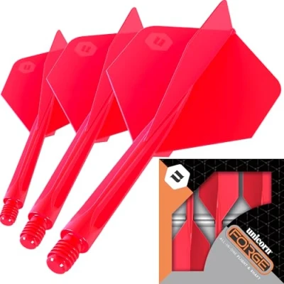 Image of Unicorn Forge Integrated Dart Flights &amp; Shafts 1 Piece Construction for Perfect 90˚ Angle Lightweight Tough Polymer Standard Plus Shape 2B Thread Medium Length Stem 26 mm Red Set of 3