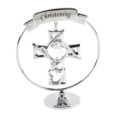 Image of Crystocraft Keepsake Christening Cross Gift Ornament Chrome Plated with Swarvoski Crystal Elements