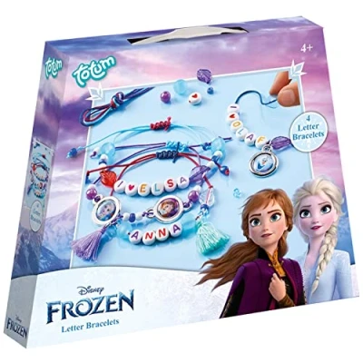 Image of Totum Frozen Jewellery Making Set: Letter Bracelets Craft with Motifs of Anna, Elsa &amp; Olaf and Colourful Beads, Boys Girls, 4 Years+
