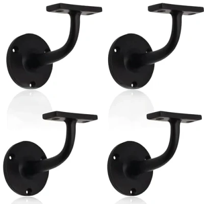 Image of Matt Black Handrail Brackets for Stair Bannister Wood and Steel Pack of 4