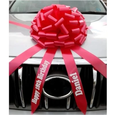 Image of AJ Party Store Personalised Large Gift Car Bow Giant For Birthday Presents Bikes Scooters Hand Made Wrapping Wedding Ribbon With Over 80 Loops 14 Inches (Red)