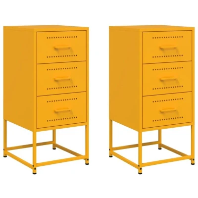 Image of vidaXL Mustard Yellow Bedside Cabinets 36x39x78cm Steel Nightstands for Bedroom/Living Room/Study Set of 2