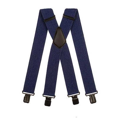 Image of Olata Men&#039;s Extra Wide X Shape Braces/Suspenders and Black Clips 5cm. Blue
