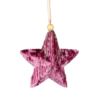 Image of Pink Burgundy Star 10.5cm Christmas Tree Hanging Decorations Festive Decorative Ornaments Fairy Tale Themed Xmas Pendant