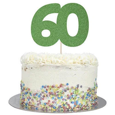 Image of Large Number 60 Glitter Cake Topper (Green Glitter)