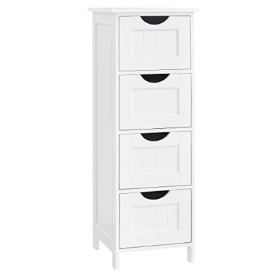 Image of VASAGLE Bathroom Floor Storage Cabinet, with 4 Drawers, Cabinet Freestanding, 30 x 82 cm, Modern Style, White LHC40W
