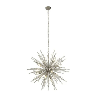 Image of Starburst 8 Light Satin Silver Ceiling Pendant with Clear Glass Bead Detail