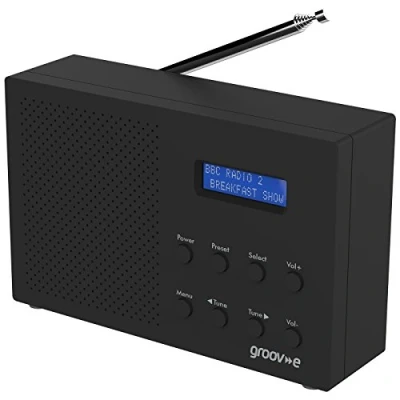 Image of Groov e Paris DAB &amp; FM Digital Radio Built In Alarm Clock Bluetooth Connectivity LCD Display Mains or Battery Operated Portable 20 Preset Stations Black