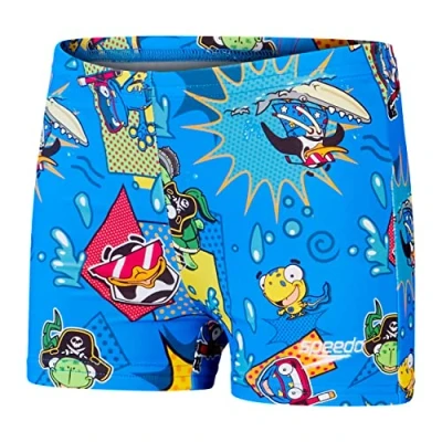 Image of Speedo Infant Boy&#039;s Learn to Swim Allover Aquashorts Swimming Trunks Comfort Fit Quick Drying, Bondi/Canary/Cherry Pink, 6 9 Months