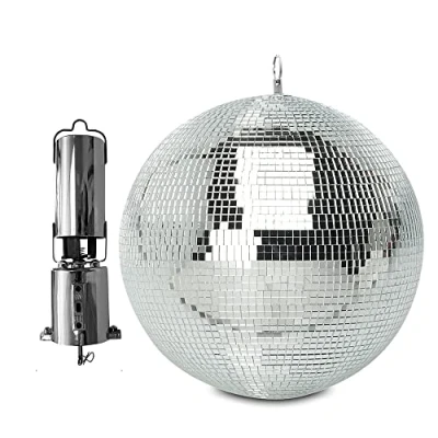 Image of beamz Battery Powered Mirror Ball 30cm Rotating Hanging Motor Silver Glitter for Wedding Disco Prom Dance Hall, MB20 &amp; G007NWS