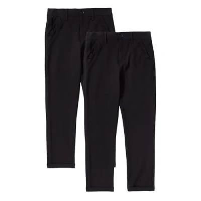Image of Girls Slim Fit School Trousers Pack of 2 Adjustable Waist 3 16 Years Black &amp; Grey