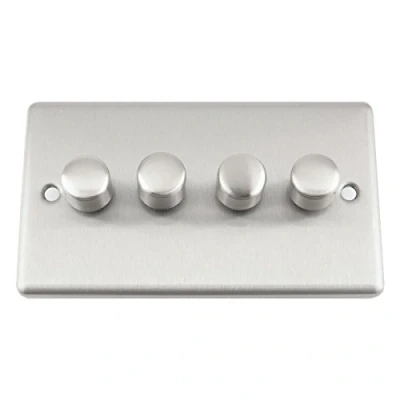 Image of A5 Light Dimmer Switch 4 Gang 400W (Max) Satin Brushed Chrome Classic 2 Way Push On/Off